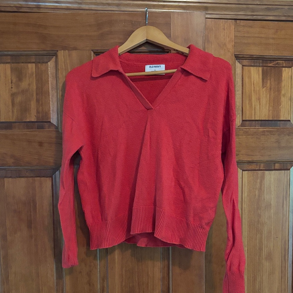 Old Navy Vibrant Red V-Neck Sweater
